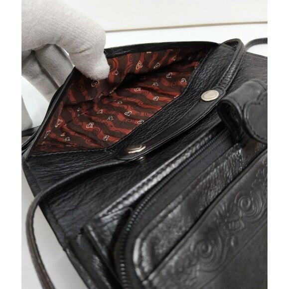 Brighton Burgundy Leather Crocodile Embossed Pockets Credit Card Crossbody Bag - Picture 13 of 13